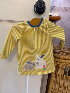 Mini Boden Yellow & White Stripe Long-Sleeve Top with Bunny Appliques